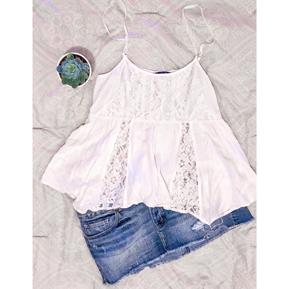 White Lace Festival Tank Top American Eagle Sz L